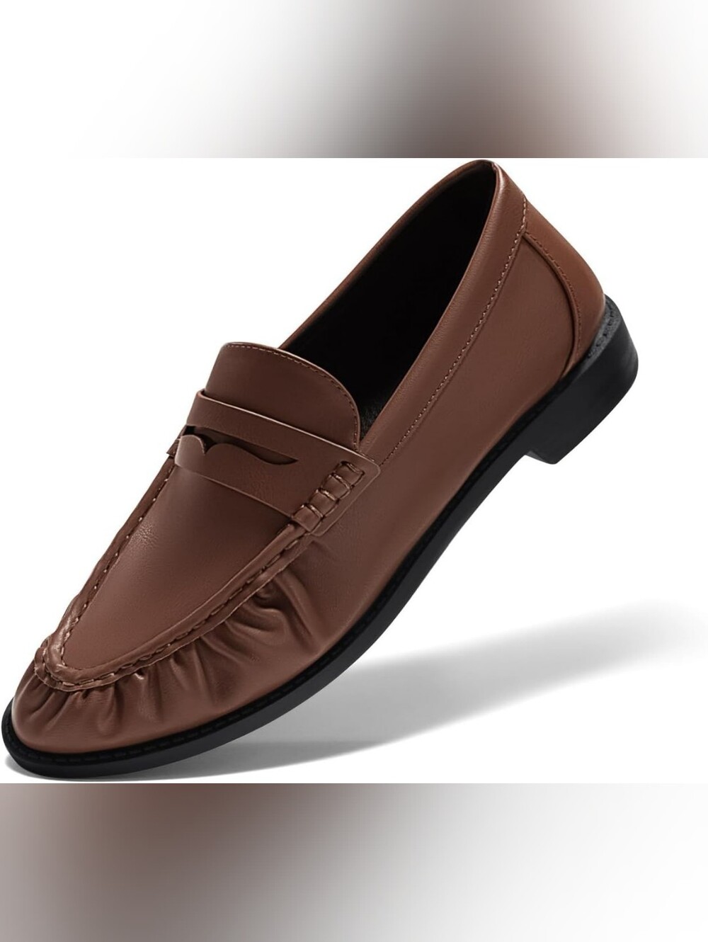 Coutgo Womens Dark Brown Ruched Loafers Comfortable Slip On Shoes Size 8